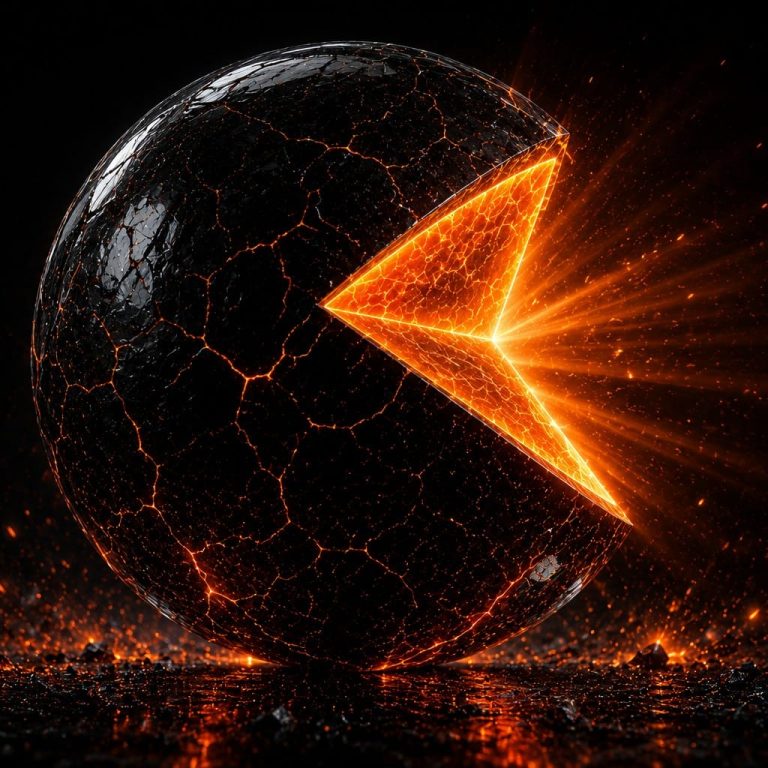 Obsidian sphere with a glowing amber wedge carved out, symbolizing a brand's share of an AI model's knowledge